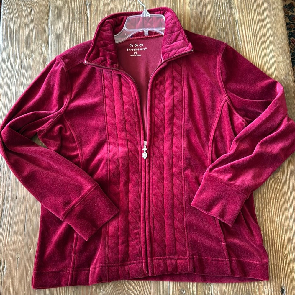 Three Hearts Long Sleeve Full Zip Jacket red/maroon Petite large